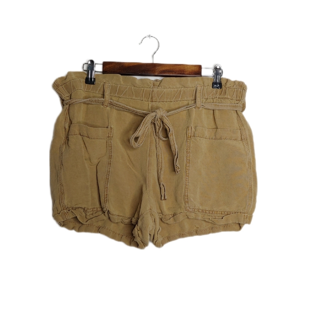 Lucky Brand Women's Tan Paperbag Linen Boho Shorts with Waist Tie Size XL